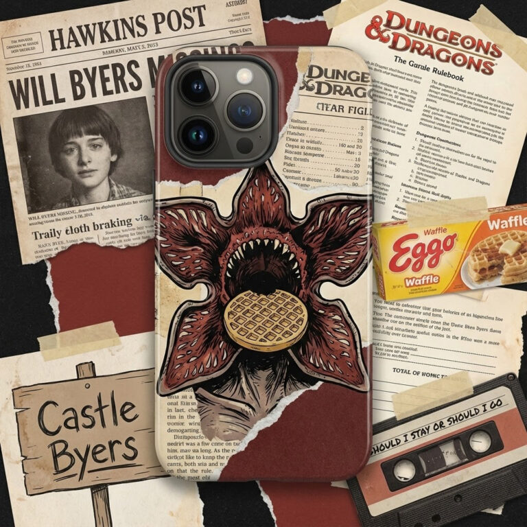 Retro Monster Waffle Phone Case – Vintage Horror Aesthetic Cover