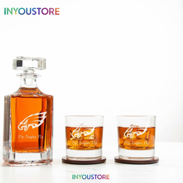 Alternative view of Men's Philadelphia Eagles Custom Engraved Whiskey Decanter Gift Set Glassware Clear One Size