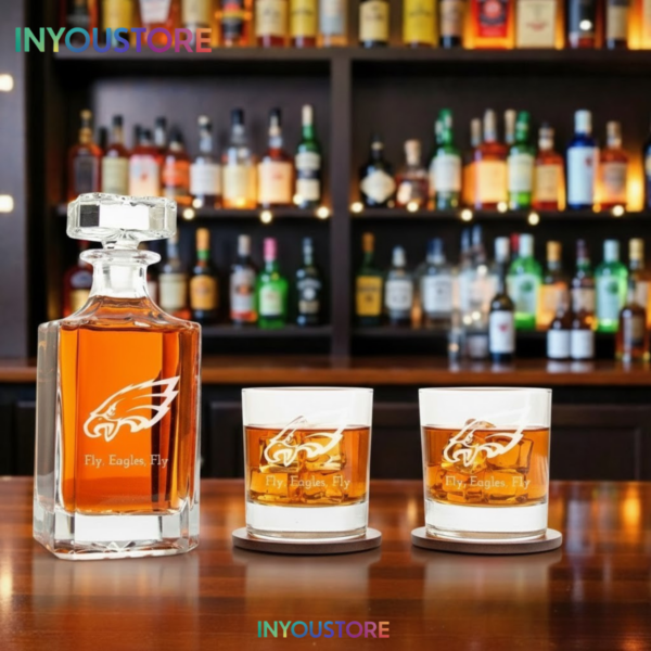 Men's Philadelphia Eagles Custom Engraved Whiskey Decanter Gift Set Glassware Clear One Size