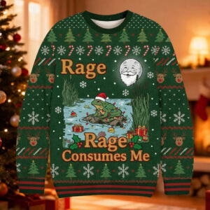 Rage Consumes Me Ugly Sweatshirt, Funny Frog Pond Christmas Sweater