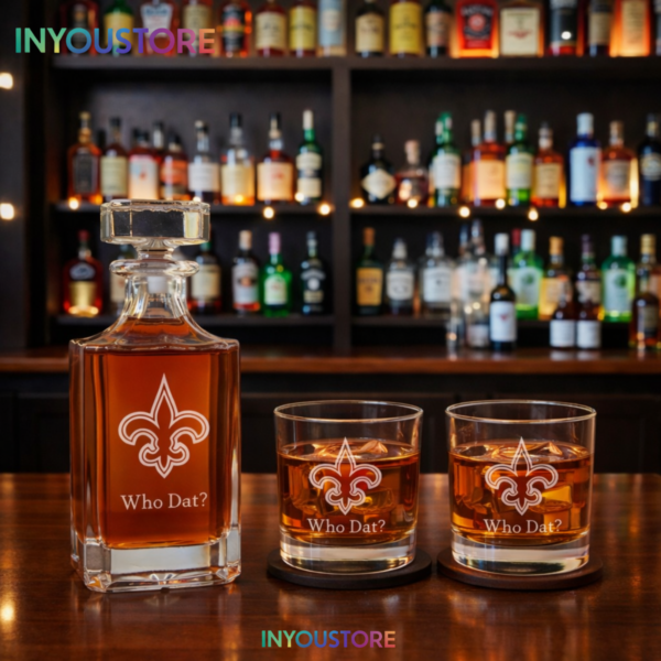 Men's New Orleans Saints Custom Engraved Whiskey Decanter Gift Set Glassware Clear One Size