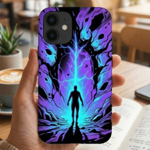 Alternative view of Cosmic Lightning Portal – Neon Energy Phone Case