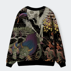 Alternative view of Japanese Yokai And Skeletons Ugly Cardigan Sweater