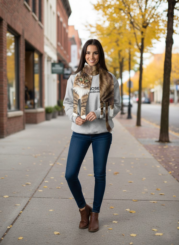 Animal Scarf – Fluffy Tabby Cat Scarf, Novelty Silk Scarf, Funny Pet Scarf - Image 4