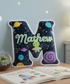 Alternative view of Personalized Letter Pillow – Space Theme Name Pillow, Custom Initial Cushion, Cute Kids Room Home Decor.