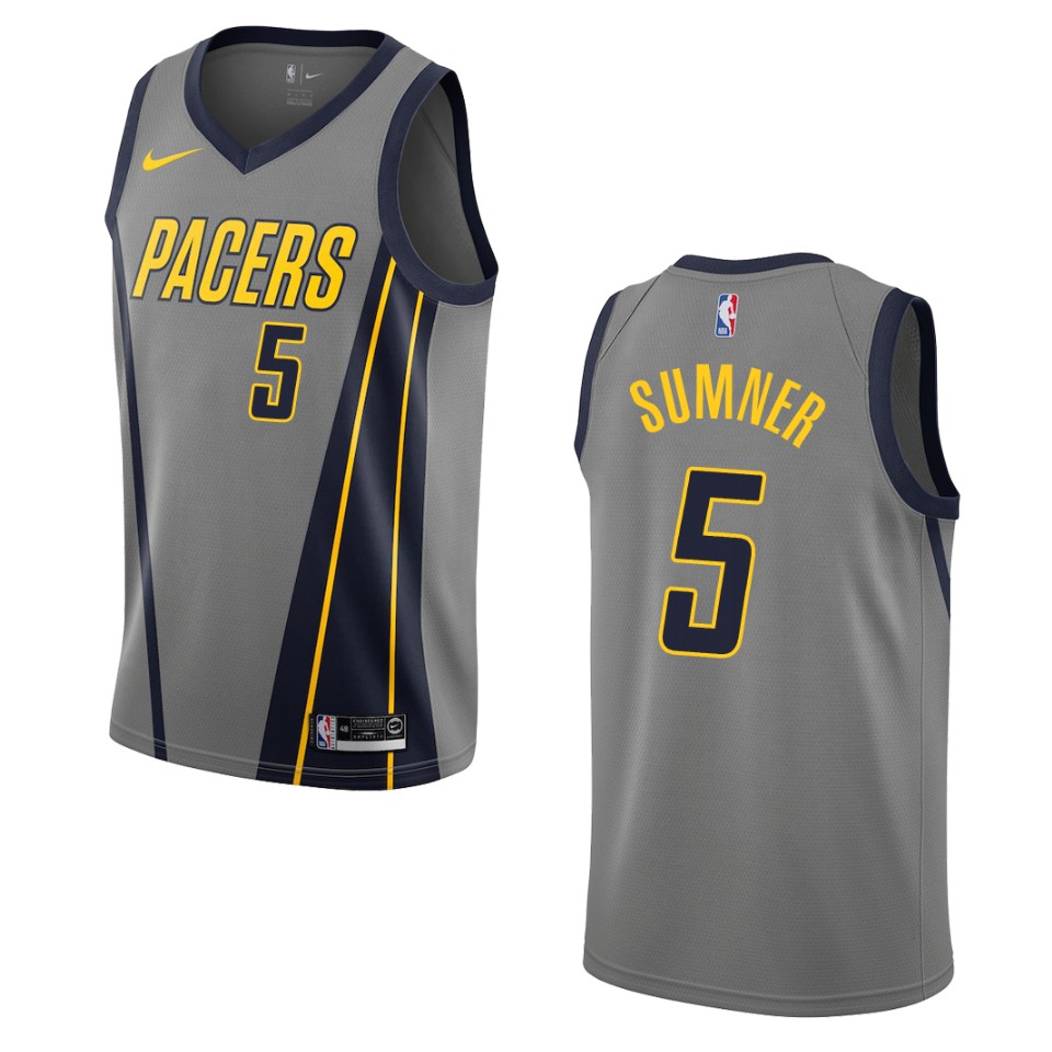 2019-20 Men Indiana Pacers #5 Edmond Sumner City Swingman Basketball Jersey - Gray