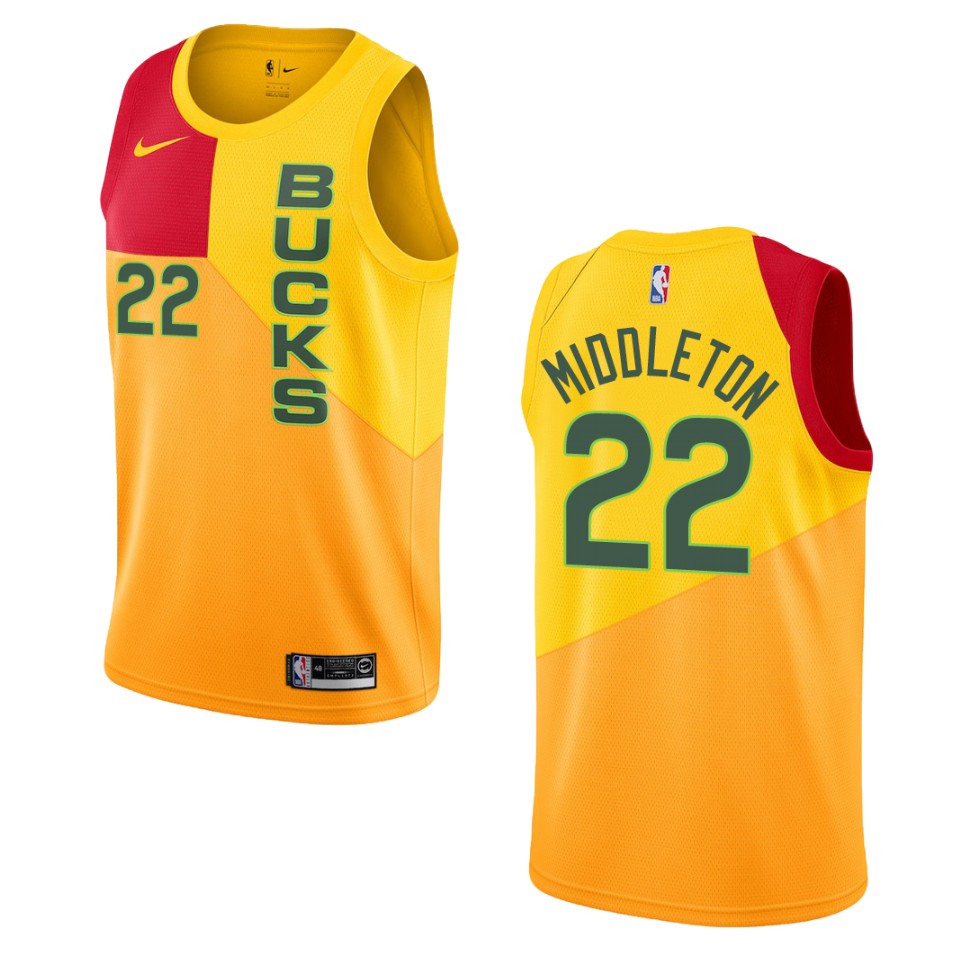 2019-20 Men Milwaukee Bucks #22 Khris Middleton City Edition Swingman Basketball Jersey - Yellow
