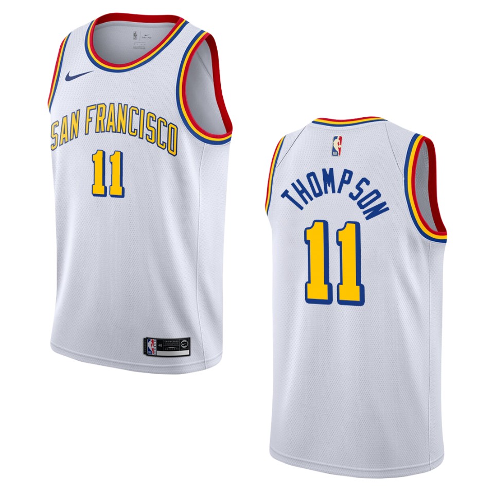 2019-20 Men's Golden State Warriors #11 Klay Thompson Hardwood Classics Swingman Basketball Jersey - White