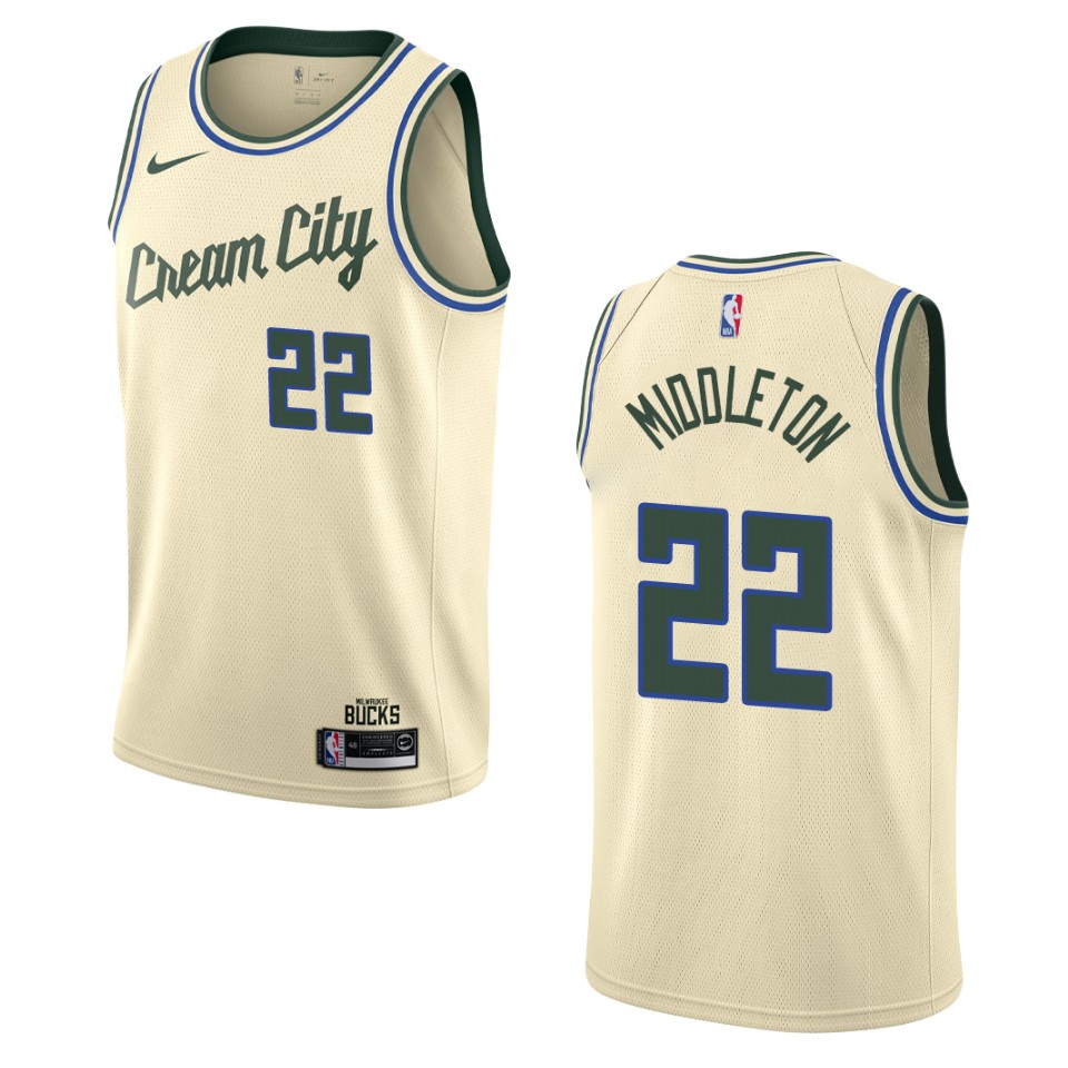 2019-20 Men's Milwaukee Bucks #22 Khris Middleton City Edition Swingman Basketball Jersey - Cream