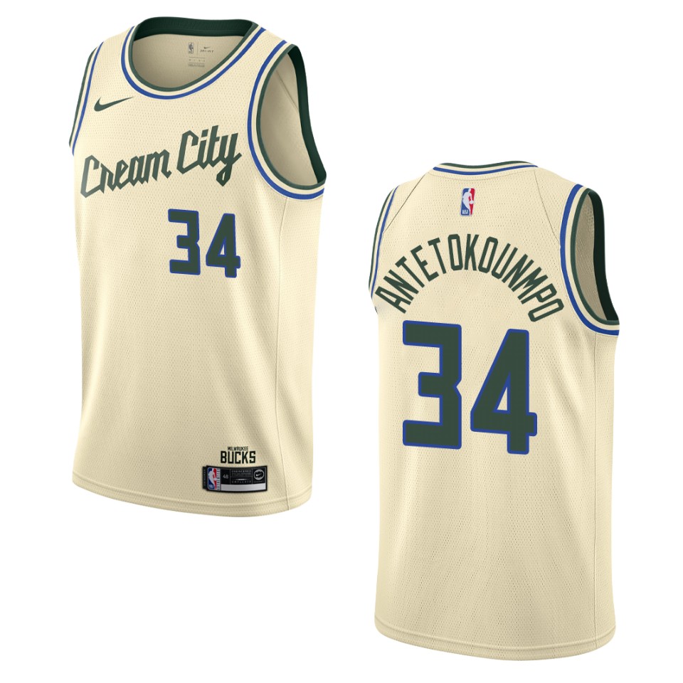 2019-20 Men's Milwaukee Bucks #34 Giannis Antetokounmpo City Edition Swingman Basketball Jersey - Cream