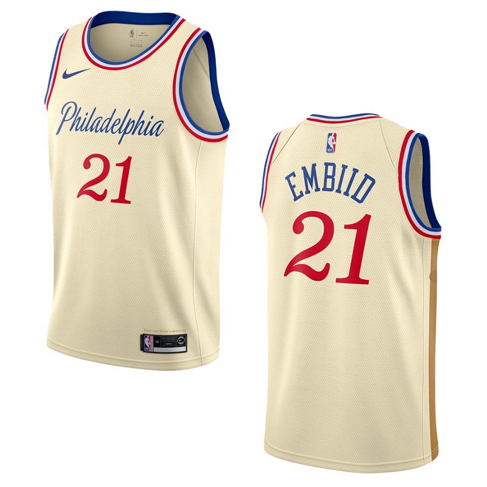 2019-20 Men's Philadelphia 76ers #21 Joel Embiid City Swingman Basketball Jersey - Cream White