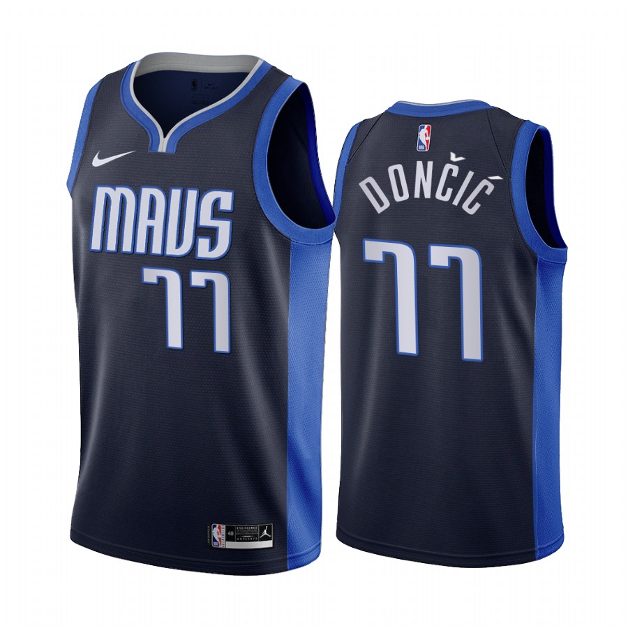 2020-21 Dallas Mavericks Luka Doncic Earned Edition Navy #77 Basketball Jersey