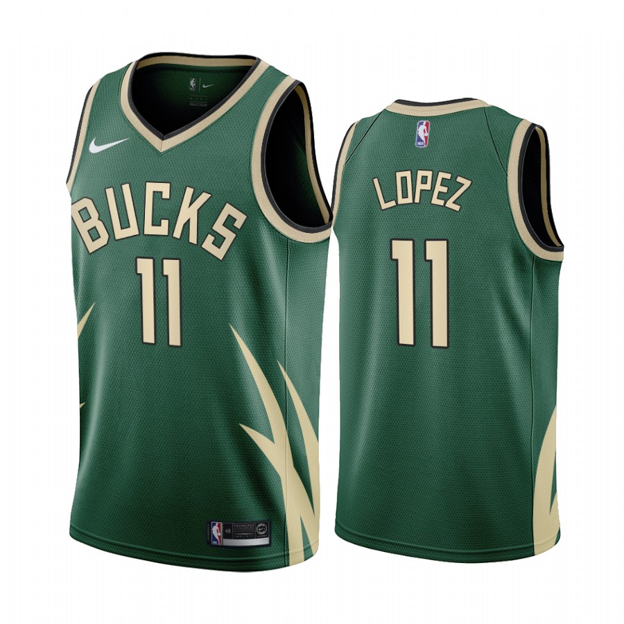 2020-21 Milwaukee Bucks Brook Lopez Earned Edition Green #11 Basketball Jersey