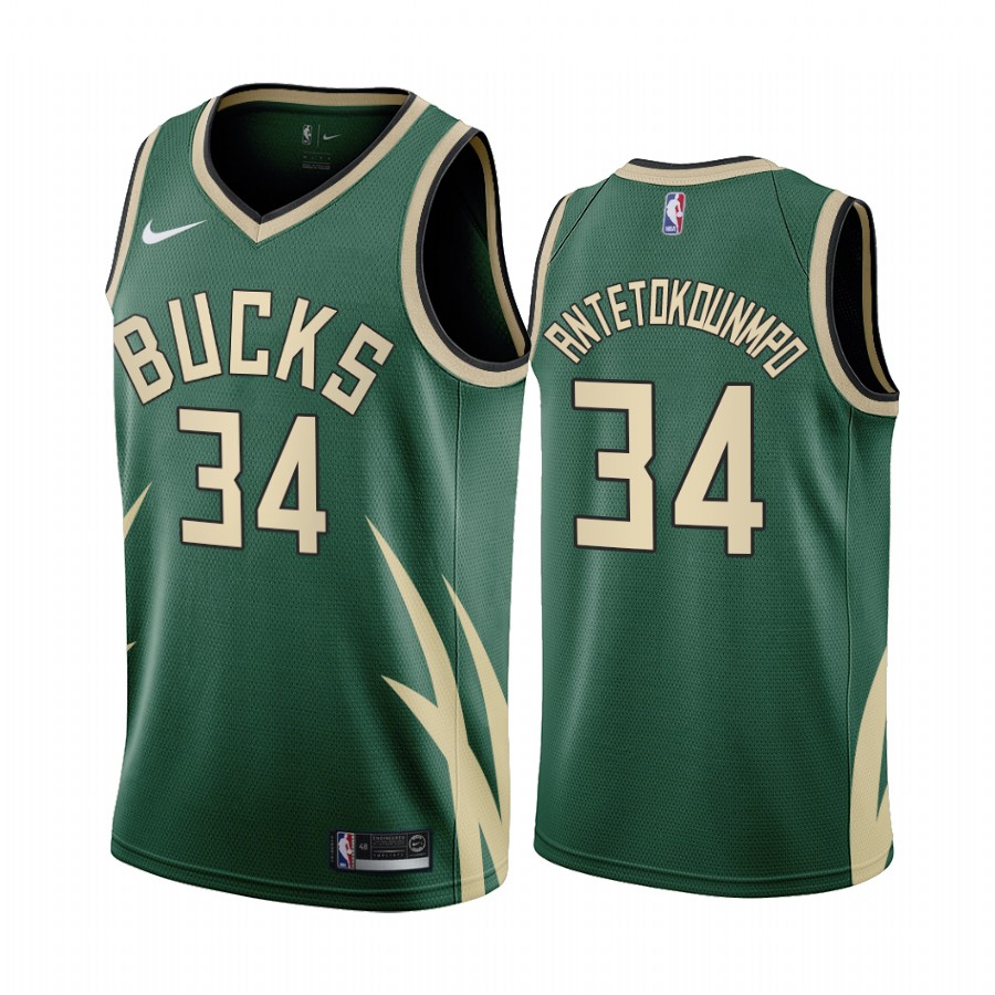 2020-21 Milwaukee Bucks Giannis Antetokounmpo Earned Edition Green #34 Basketball Jersey