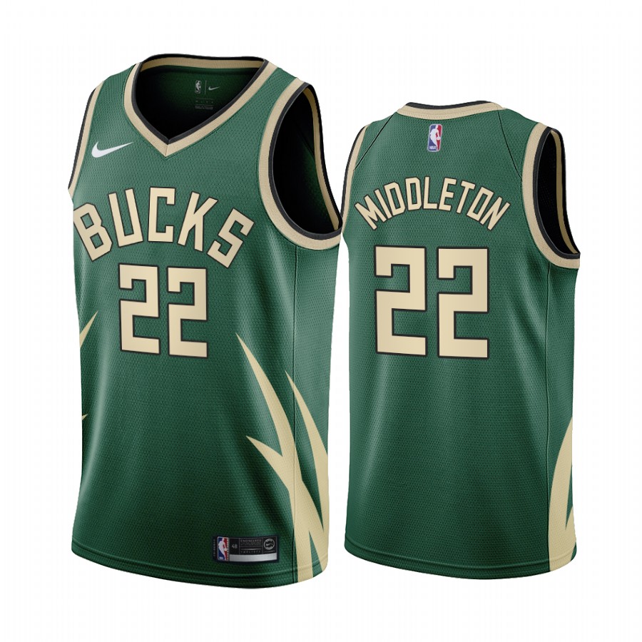 2020-21 Milwaukee Bucks Khris Middleton Earned Edition Green #22 Basketball Jersey