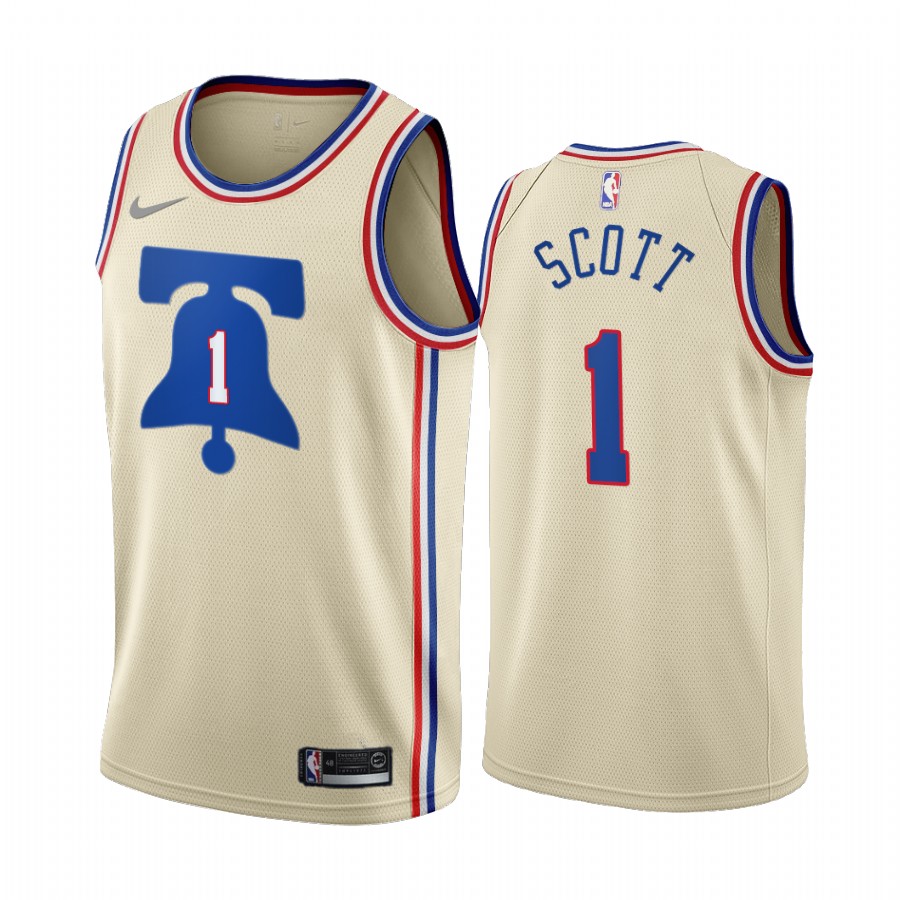 2020-21 Philadelphia 76ers Mike Scott Earned Edition Cream #1 Basketball Jersey
