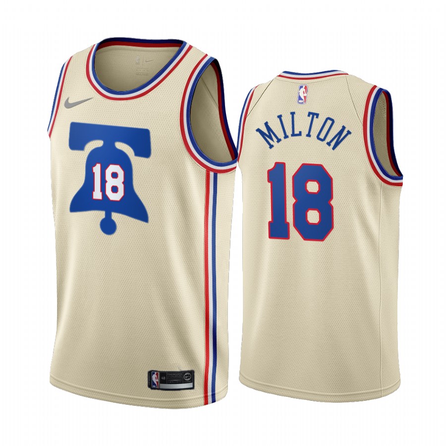 2020-21 Philadelphia 76ers Shake Milton Earned Edition Cream #18 Basketball Jersey