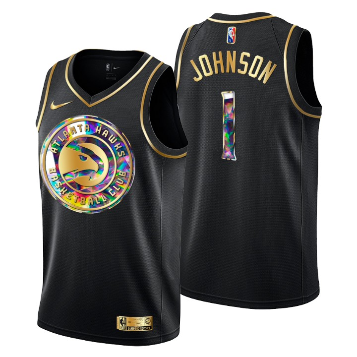 2021-22 Atlanta Hawks Jalen Johnson #1 Golden Edition Diamond Logo Black Swingman Basketball Jersey