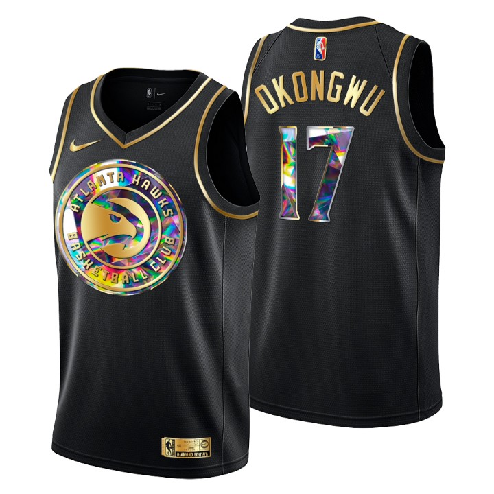 2021-22 Atlanta Hawks Onyeka Okongwu #17 Golden Edition Diamond Logo Black Swingman Basketball Jersey
