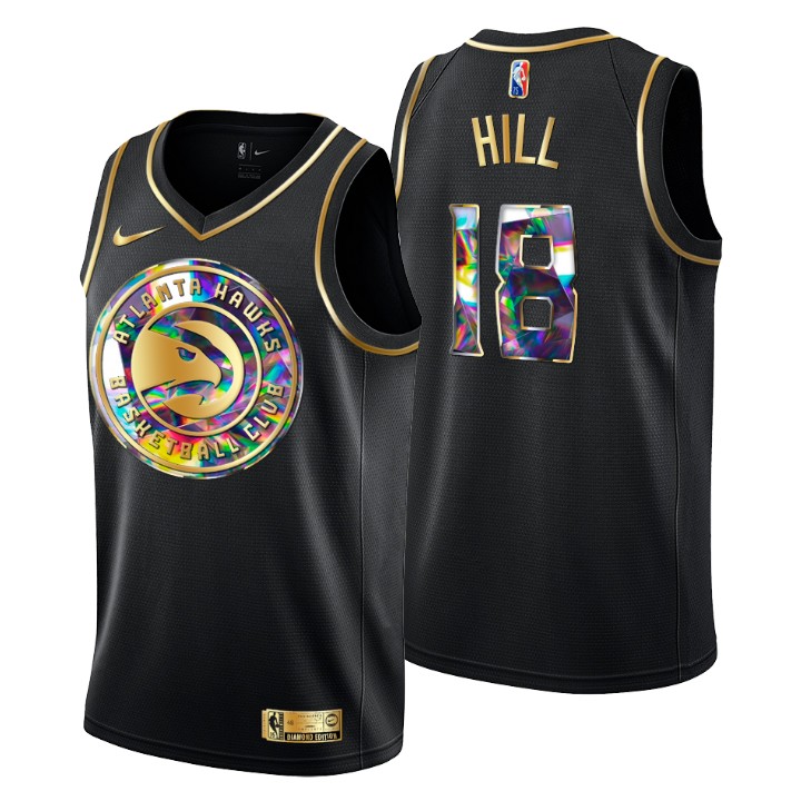 2021-22 Atlanta Hawks Solomon Hill #18 Golden Edition Diamond Logo Black Swingman Basketball Jersey