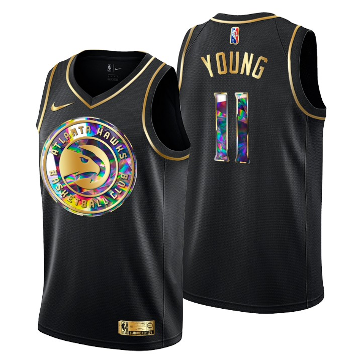 2021-22 Atlanta Hawks Trae Young #11 Golden Edition Diamond Logo Black Swingman Basketball Jersey