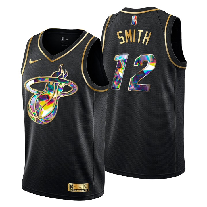 2021-22 Miami Heat Dru Smith #12 Golden Edition Diamond Logo Black Swingman Basketball Jersey