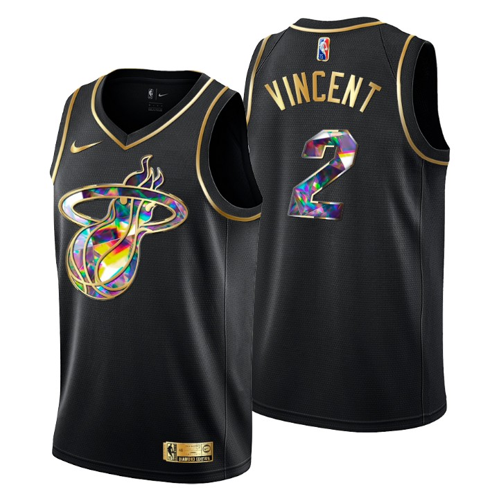 2021-22 Miami Heat Gabe Vincent #2 Golden Edition Diamond Logo Black Swingman Basketball Jersey
