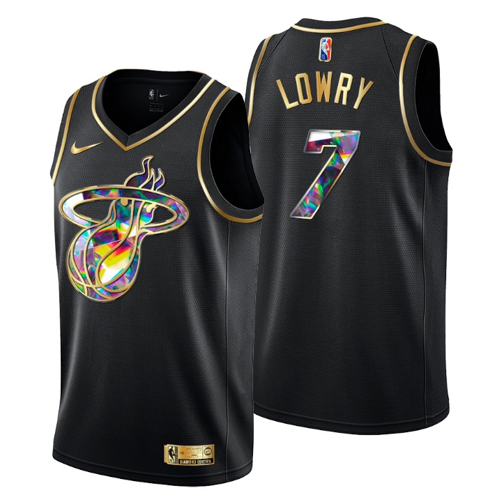 2021-22 Miami Heat Kyle Lowry #7 Golden Edition Diamond Logo Black Swingman Basketball Jersey