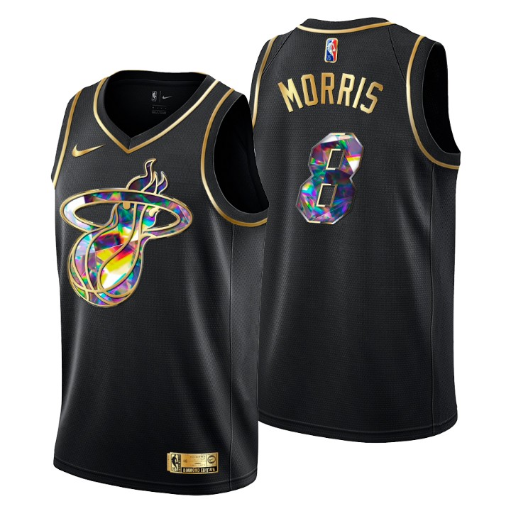 2021-22 Miami Heat Markieff Morris #8 Golden Edition Diamond Logo Black Swingman Basketball Jersey