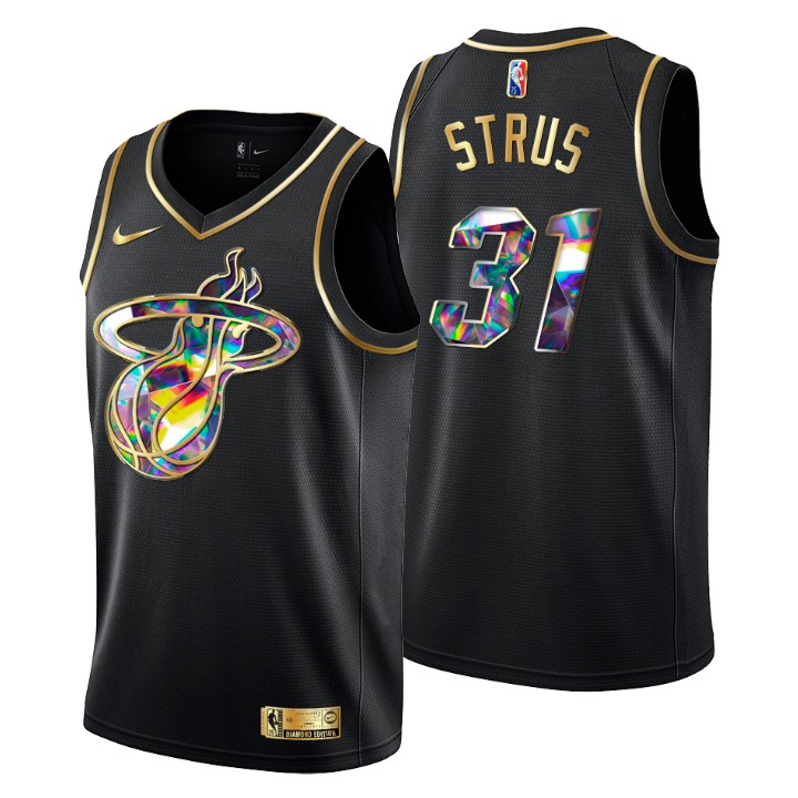 2021-22 Miami Heat Max Strus #31 Golden Edition Diamond Logo Black Swingman Basketball Jersey