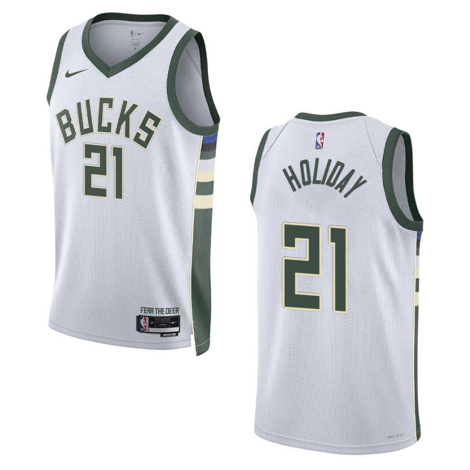 2022-23 Association Edition Milwaukee Bucks Jrue Holiday White Swingman Basketball Jersey