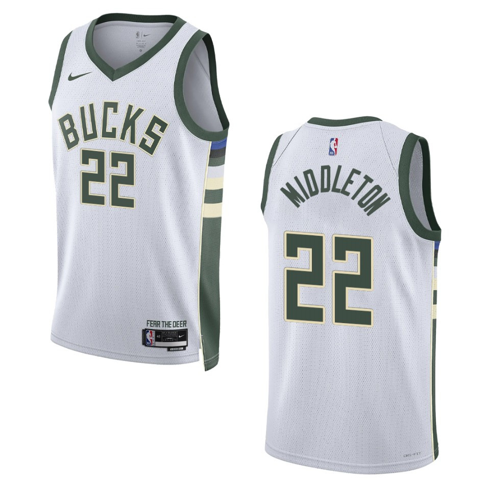 2022-23 Association Edition Milwaukee Bucks Khris Middleton White Swingman Basketball Jersey