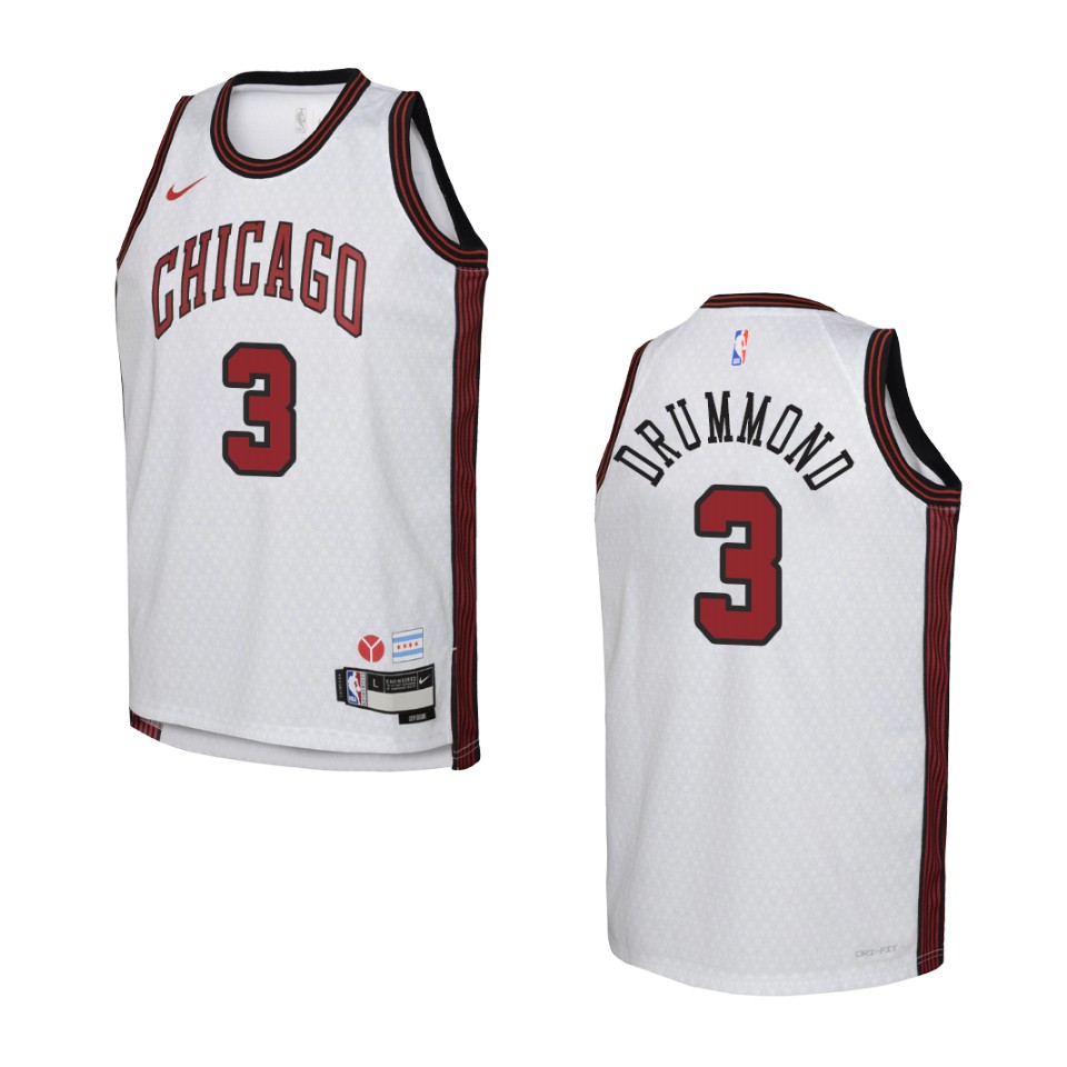 2022-23 Chicago Bulls Youth City Edition Andre Drummond White Basketball Jersey