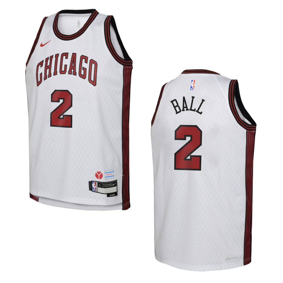 2022-23 Chicago Bulls Youth City Edition Lonzo Ball White Basketball Jersey