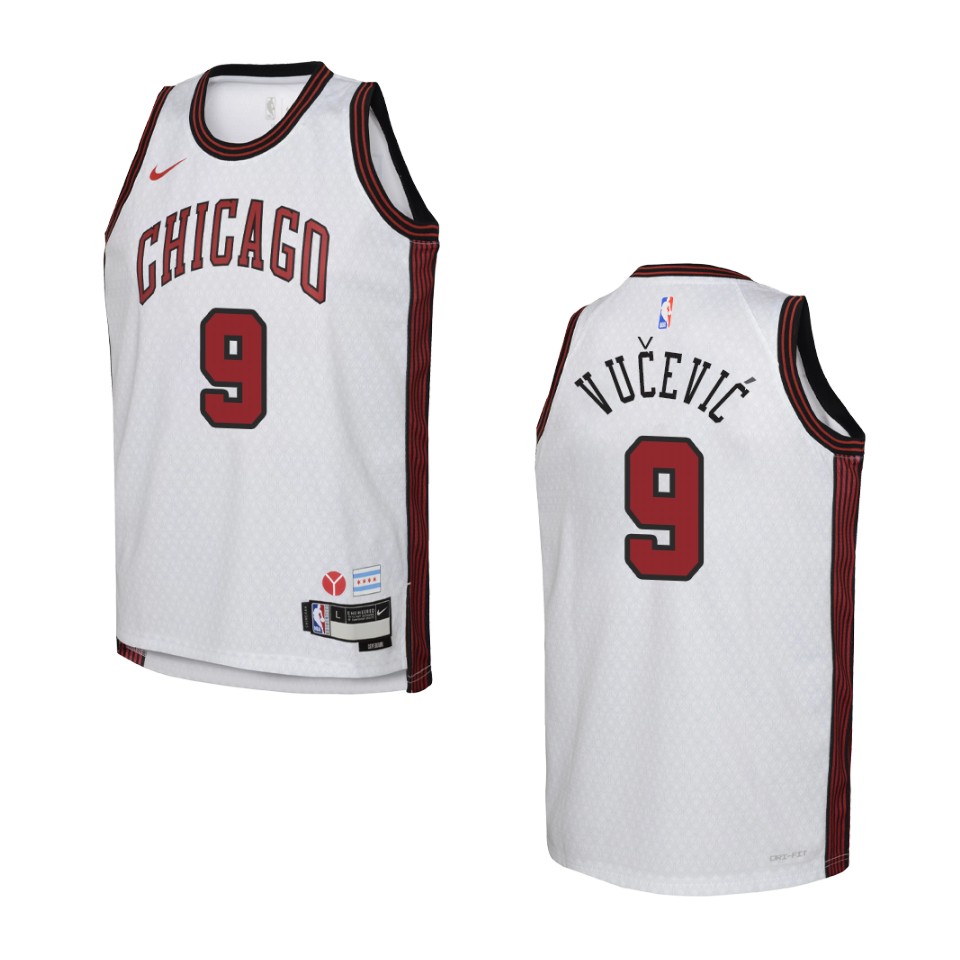 2022-23 Chicago Bulls Youth City Edition Nikola Vucevic White Basketball Jersey