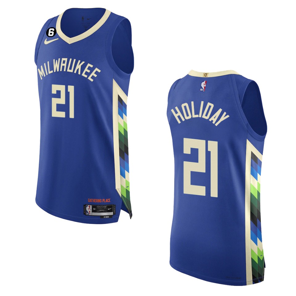 2022-23 City Edition Milwaukee Bucks Jrue Holiday Royal Basketball Jersey