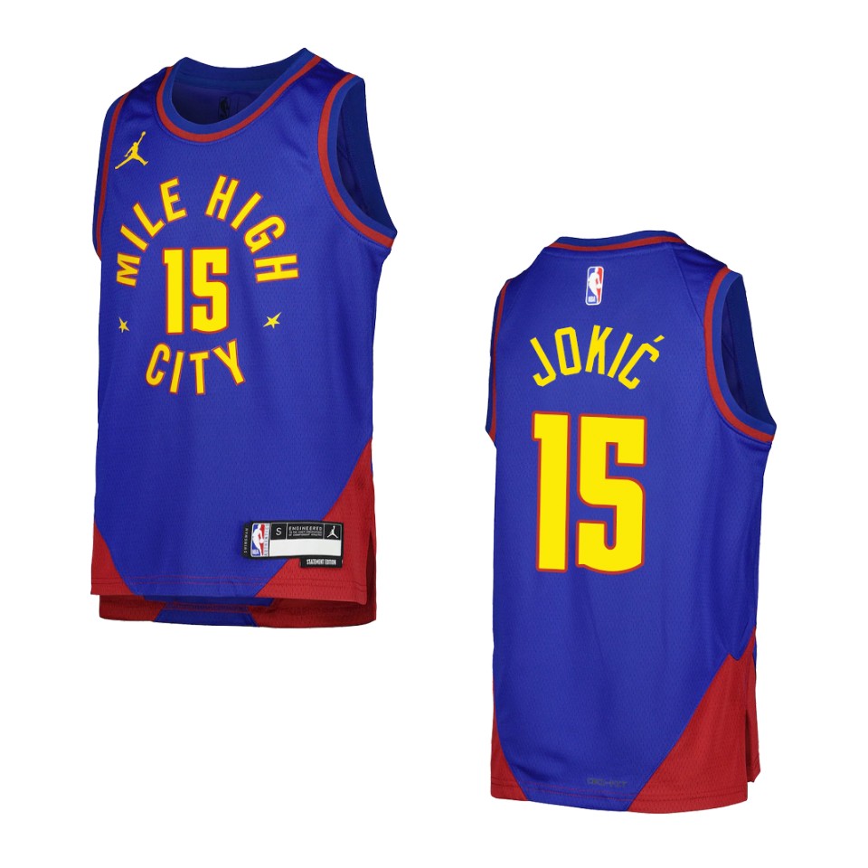 2022-23 Denver Nuggets Youth Statement Edition Nikola Jokic Blue Basketball Jersey