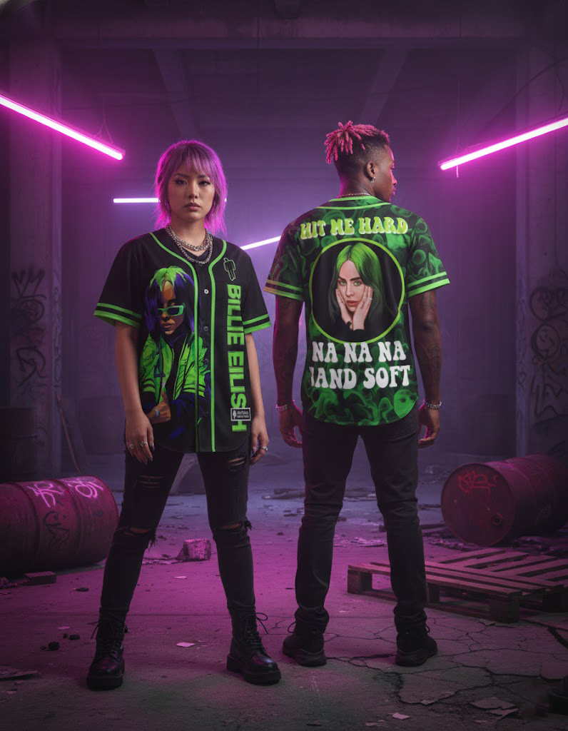 Billie Eilish All-Over Print Baseball Jersey - Front and Back Graphic Tee - Image 3