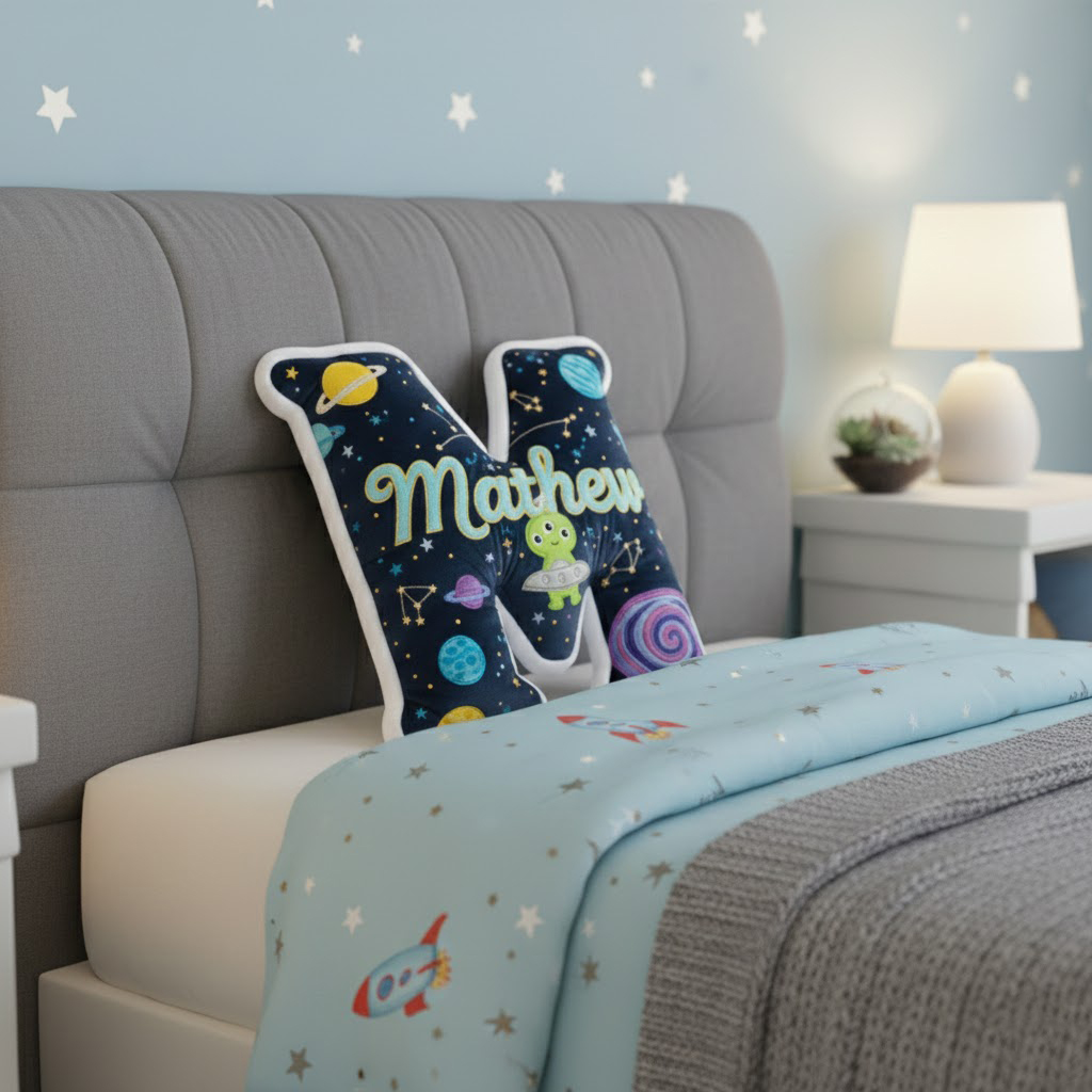 Personalized Letter Pillow – Space Theme Name Pillow, Custom Initial Cushion, Cute Kids Room Home Decor. - Image 3