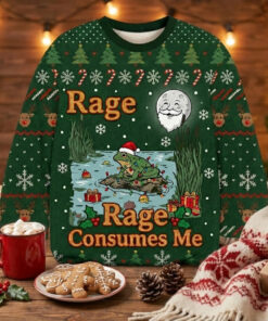 Alternative view of Rage Consumes Me Ugly Sweatshirt, Funny Frog Pond Christmas Sweater