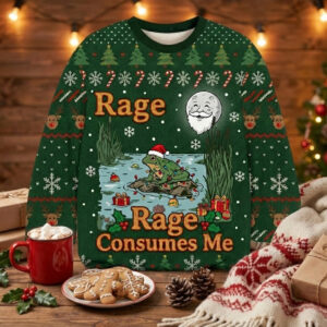 Alternative view of Rage Consumes Me Ugly Sweatshirt, Funny Frog Pond Christmas Sweater