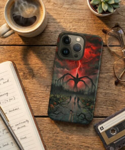 Alternative view of Shadow Giant in the Red Sky – Horror Landscape Phone Case