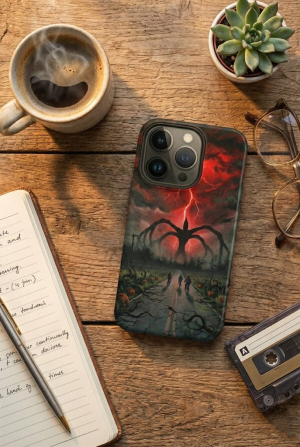Alternative view of Shadow Giant in the Red Sky – Horror Landscape Phone Case