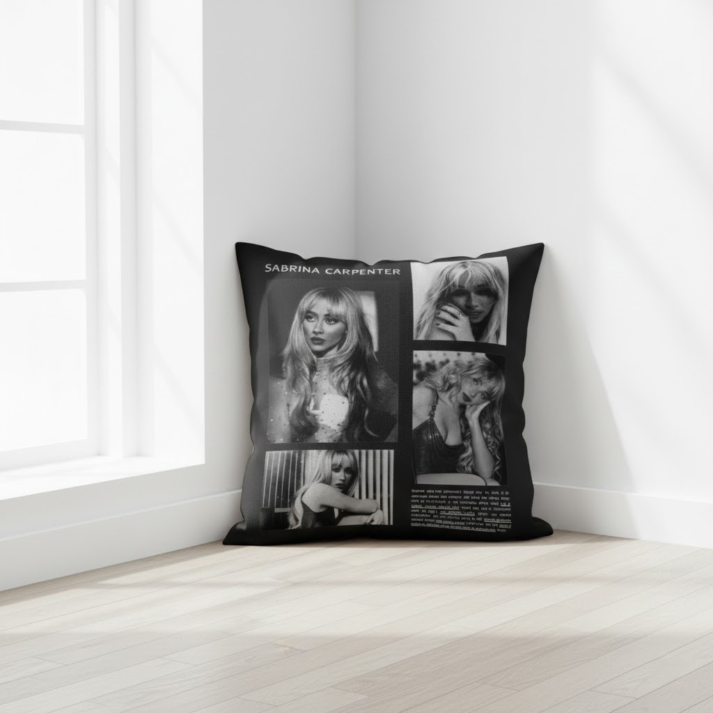 Sabrina Carpenter Black and White Photo Collage Throw Pillow - Image 3