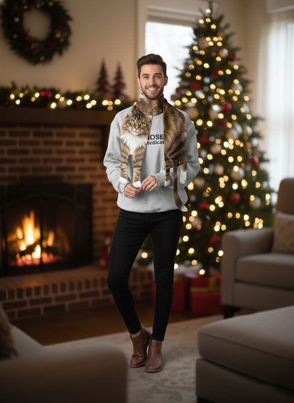 Alternative view of Animal Scarf – Fluffy Tabby Cat Scarf, Novelty Silk Scarf, Funny Pet Scarf