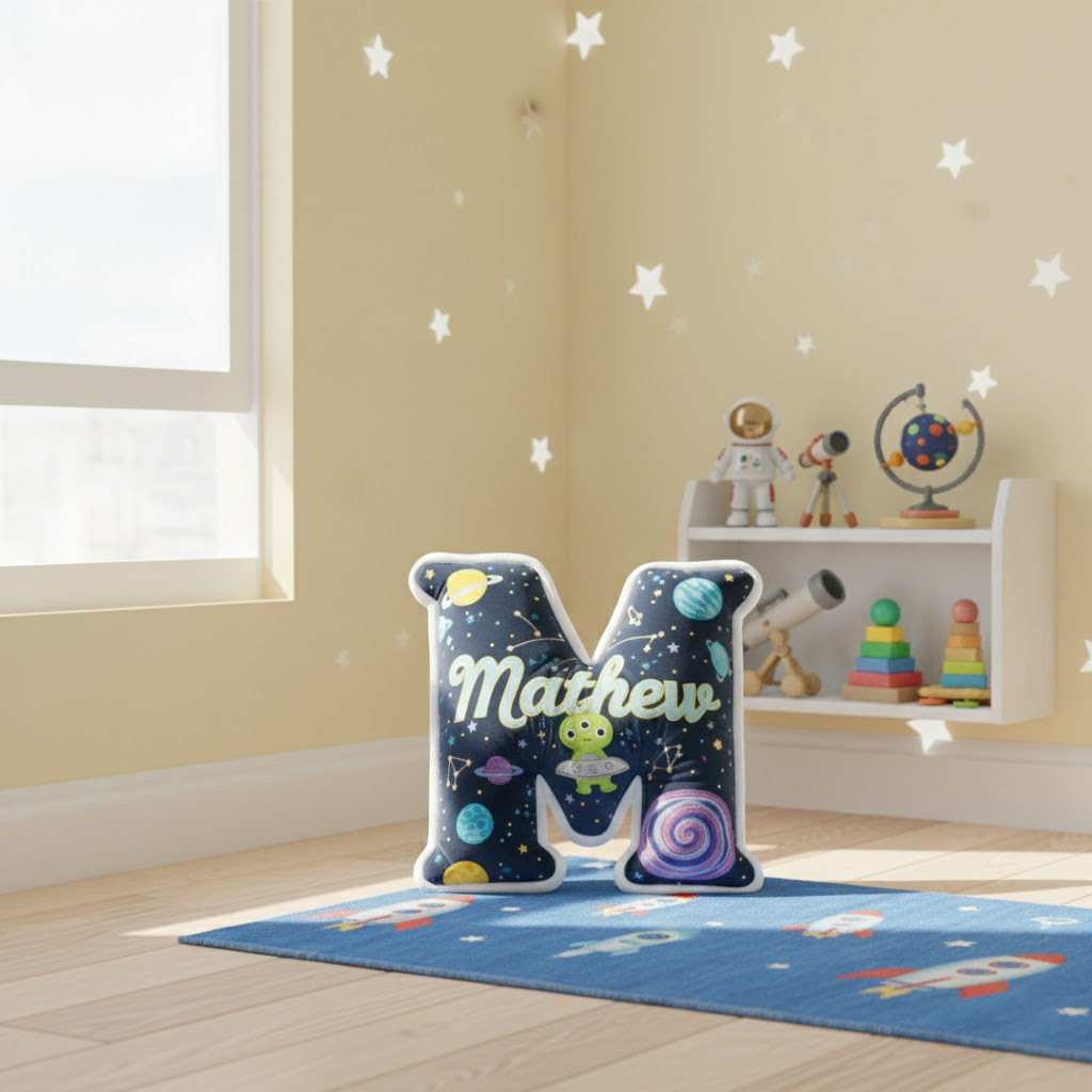 Personalized Letter Pillow – Space Theme Name Pillow, Custom Initial Cushion, Cute Kids Room Home Decor. - Image 4