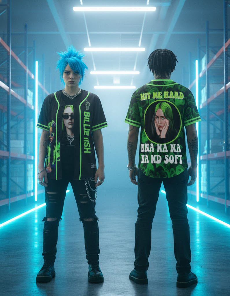 Billie Eilish All-Over Print Baseball Jersey - Front and Back Graphic Tee - Image 2
