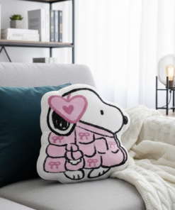 Alternative view of Snoopy with Pink Bow Pillow, Snoopy Puffer Valentine'S Day Pillow