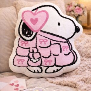 Snoopy with Pink Bow Pillow, Snoopy Puffer Valentine'S Day Pillow