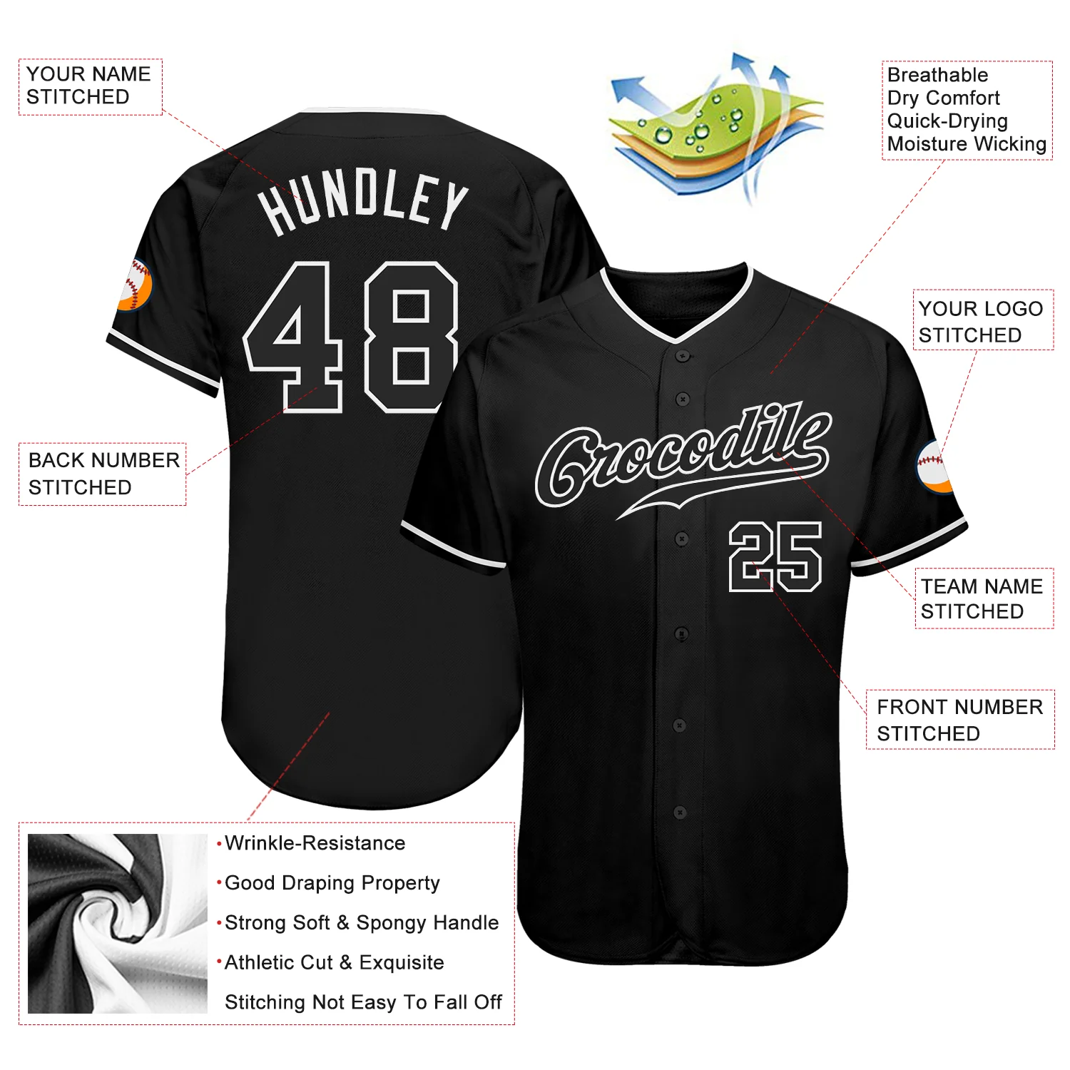 Custom Black Black-White Authentic Baseball Jersey - Image 3